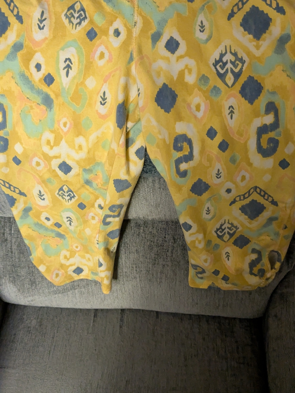 Attitudes by Renee Yellow Patterned Leggings with Blue and Mint Accents